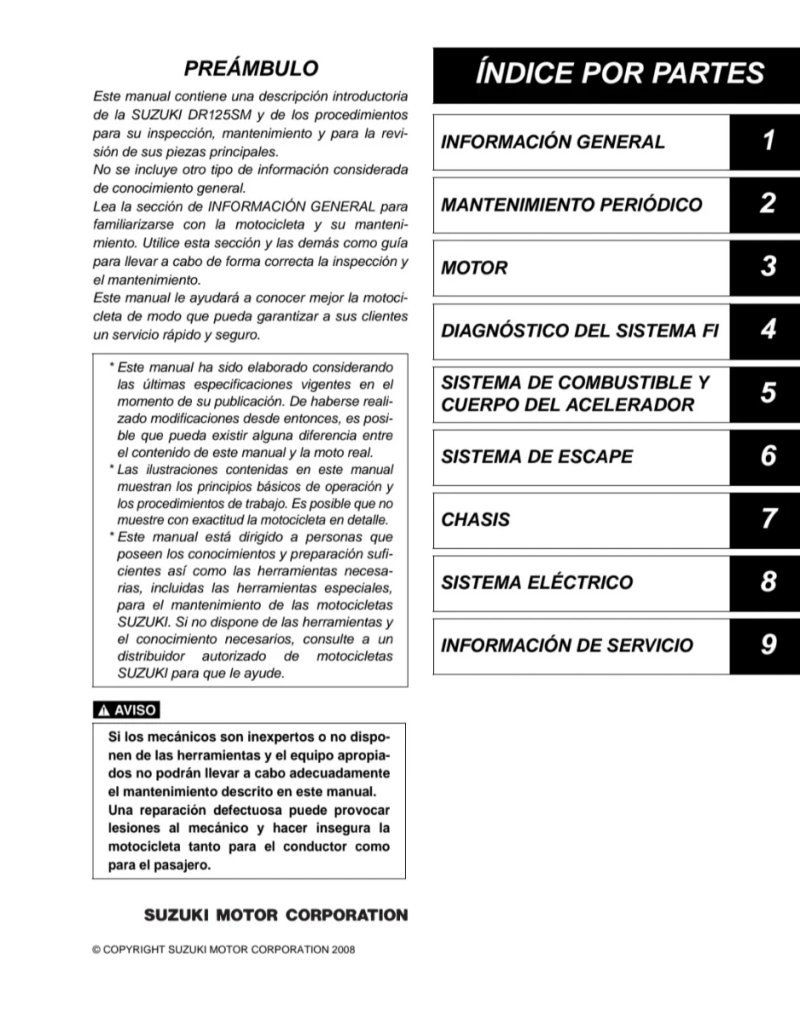 Manual de Taller Suzuki DR125SM 2008 - Imagen 2